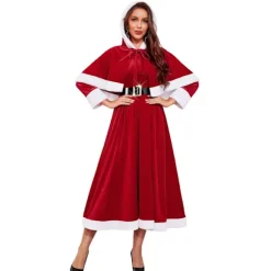 Julekjoler til kvinder Santa kostume med aftagelig hættekappe og bælte julefrokost outfit Red XXL