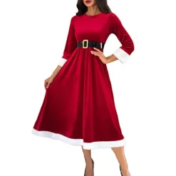 Julekjoler til kvinder Santa kostume med aftagelig hættekappe og bælte julefrokost outfit Red XXL