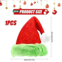 Julemandshat Grinch Julemandshat Unisex Rød Grøn Tyk Fløjl Behagelig Plys Julemandshat Jul Klassisk Hat Julehat