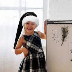 Julemandshat i fløjl, unisex, komfortabel, sort og hvid til voksne - 150 cm