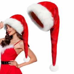 Julemandshat Lang Xmas Fløjl Julemandshat Vinter Varmt Kostume Julefestartikler til Cosplay Fester Sceneoptræden