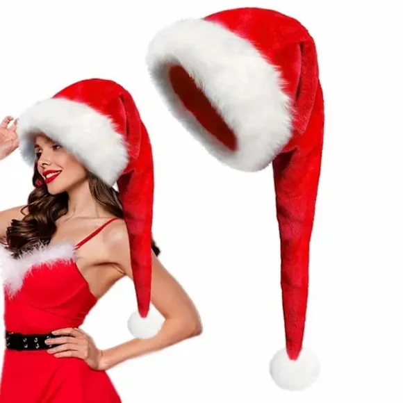 Julemandshat Lang Xmas Fløjl Julemandshat Vinter Varmt Kostume Julefestartikler til Cosplay Fester Sceneoptræden