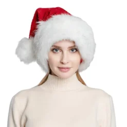 Julemandshat Rød Tyk Stor Fluffy Hatte til Voksne Mænd Kvinder Varm Skihat Julefrokost Julemand Cosplay Feriehatte YEMAA