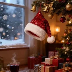 Julemandshat til voksne - Plys Julemandshat - Fløjlshovedbeklædning - Foret og støvtæt