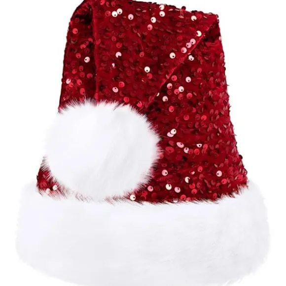 Julemandshat til voksne, luksuriøs plysjulehat med pompon til mænd og kvinder - FQ-