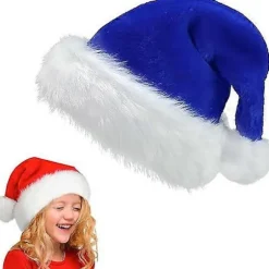 Julemandshatte til børn Julehatte-Luksus Julemandshatte Julemandshatte Plys Julemandshat, Juleferiehat Tykkere Julemand Udklædning Blue