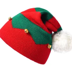 Julemandshue Elf Julebeaniehat til Kvinder Mænd Varmt Strikket Hat med Poms Jule Nytår Fest Red Green Medium