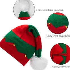 Julemandshue Elf Julebeaniehat til Kvinder Mænd Varmt Strikket Hat med Poms Jule Nytår Fest Red Green Medium