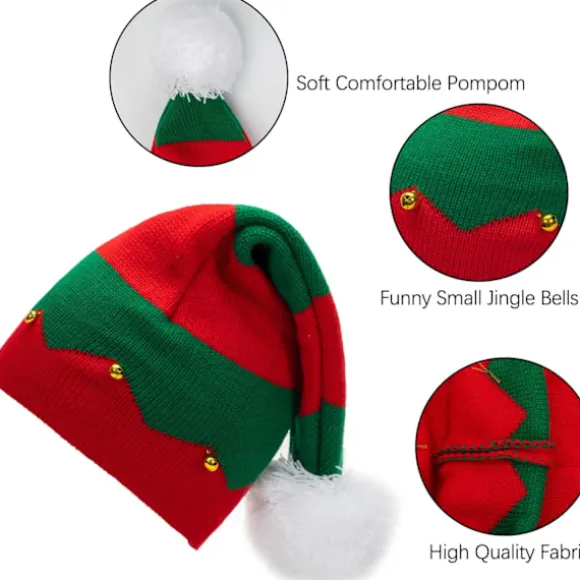Julemandshue Elf Julebeaniehat til Kvinder Mænd Varmt Strikket Hat med Poms Jule Nytår Fest Red Green Medium