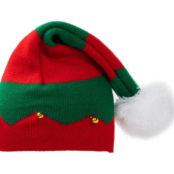 Julemandshue Elf Julebeaniehat til Kvinder Mænd Varmt Strikket Hat med Poms Jule Nytår Fest Red Green Medium