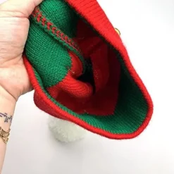 Julemandshue Elf Julebeaniehat til Kvinder Mænd Varmt Strikket Hat med Poms Jule Nytår Fest Red Green Medium