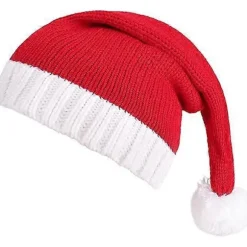 Julemandshue Julebeaniehue Julefest Hue Rød Strikket Strømpehue Kasket til Voksne Kvinder Mænd, 1 stk