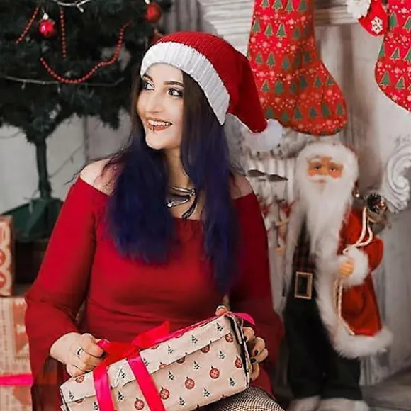 Julemandshue Julebeaniehue Julefest Hue Rød Strikket Strømpehue Kasket til Voksne Kvinder Mænd, 1 stk