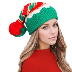 Julestrikkede huer - Elf Strikket Julemand Strikkehue med Pompom til Voksne Børn Adult