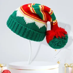 Julestrikkede huer - Elf Strikket Julemand Strikkehue med Pompom til Voksne Børn Adult