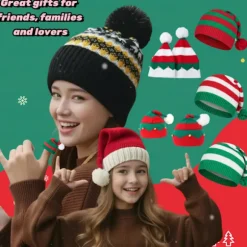 Julestrikket hue - Festligt design. Voksen [Røde, hvide og grønne striber]*1