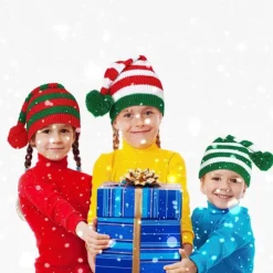 Julestrikket hue stribet strikket julehue VOKSEN-A Adult-A