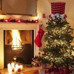 Juletræspynt Hat Med Kogle. Ternet Julehatte Til Julefester. Rød & Blå
