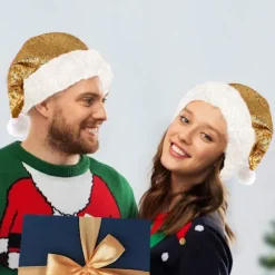 Juleudsalg Pludselig Julemandshue, Sjove Julehatte til Børn & Voksne Julehat, Sekvenstil Juleferiehat, Unisex Fløjl Klassisk Sa