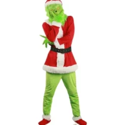 Julfest cosplay Grinch kostume maske barn/voksen Endast grön huva