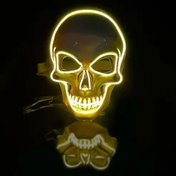 JUSCH Halloween Maske Spøgelseshoved Klovn Koldlys LED Glødende Kraniemaske til Maskerade, Fødselsdagsfest (gult lys)