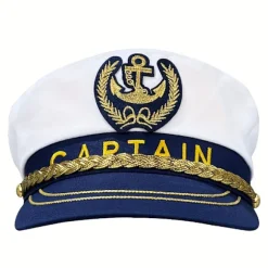 Justerbar marineblå kasket med marineblå skygge og gyldne detaljer, ideel til udendørs aktiviteter, strandfester og cosplay-arrangementer White/Adjustable Style | Fyndiq
