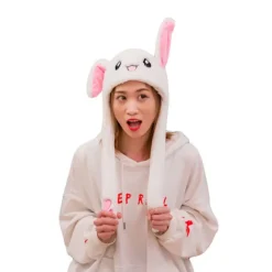 Kanin Hat Ører Bevæger Sig Hoppende Sjov Kanin Plys Hat Kvinder Piger Cosplay Jul Fest Ferie Hat (Hvid)