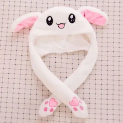 Kanin Hat Ører Bevæger Sig Hoppende Sjov Kanin Plys Hat Kvinder Piger Cosplay Jul Fest Ferie Hat (Hvid)