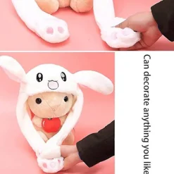 Kaninhat med Bevægelige Ører, Hoppedyr Hat, Sjov Bunny Plys Hat, Varmt Vinterhat til Kvinder og Piger, Cosplay