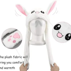 Kaninhat med Bevægelige Ører, Hoppedyr Hat, Sjov Bunny Plys Hat, Varmt Vinterhat til Kvinder og Piger, Cosplay