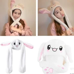 Kaninhat med Bevægelige Ører, Hoppedyr Hat, Sjov Bunny Plys Hat, Varmt Vinterhat til Kvinder og Piger, Cosplay