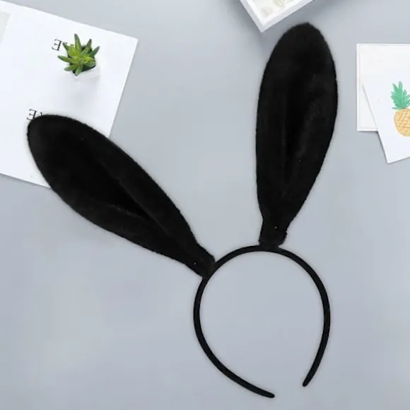 Kaninøre Hårbøjle Hovedbeklædning Cosplay Hår Bøjle Hovedbeklædning Festartikler Dejlig Black