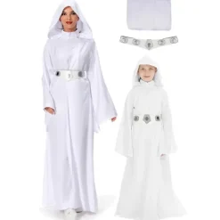 Karneval 2024 Børn Voksen Rumkamp Prinsesse Kostume Fancy Dress Festtøj Hvid Kåbe Rollespil Leia Cosplay Kostume Adult S