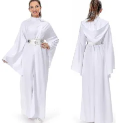 Karneval 2024 Børn Voksen Rumkamp Prinsesse Kostume Fancy Dress Festtøj Hvid Kåbe Rollespil Leia Cosplay Kostume Adult S