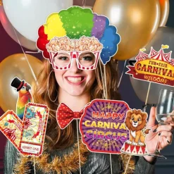 Karneval Foto Booth Rekvisitter, 30 stk. Cirkus Karneval Foto Rekvisitter - Karneval Tema Fest Dekorationer Selfie Billed Rekvisitter, Cirkus Foto Booth Rekvisitter Fest | Fyndiq