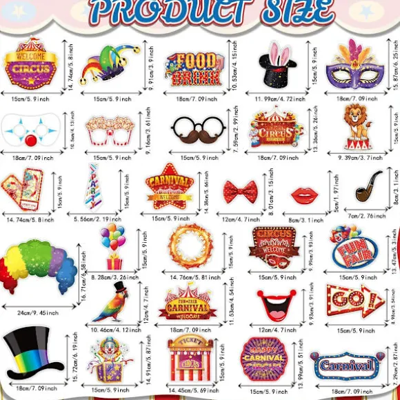 Karneval Foto Booth Rekvisitter, 30 stk. Cirkus Karneval Foto Rekvisitter - Karneval Tema Fest Dekorationer Selfie Billed Rekvisitter, Cirkus Foto Booth Rekvisitter Fest | Fyndiq
