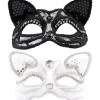 Kat Masquerade Maske Luksuriøs Sexet Katte Maske med Perledekoration