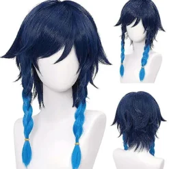 KATEA Blå Kort Paryk og 2 Hestehale Parykker til Cosplay Venti Parykker Halloween Kostume Fest Parykker Blå -