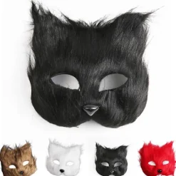 Katte Ræv Maske Pels Ræv Maske Øjenmaske Dyr Cosplay Kostume Maskerade Voksne Karneval Halloween Maske Party Rekvisitter Hvid White