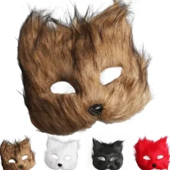 Katte Ræv Maske Pels Ræv Maske Øjenmaske Dyr Cosplay Kostume Maskerade Voksne Karneval Halloween Maske Party Rekvisitter Hvid White