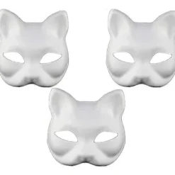 Kattemaske, 3 STK. Therian Masker Hvide Kattemasker Blank DIY Halloween Maske Dyre Halvmasker Maskerade Cosplay Fest (FMY)