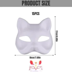 Kattemaske, Kattemaske 15 stk. Halv Rævemaske Hvid Therian Maske Diy Malbar Blank Maske til Holloween, Maskerade Fest, Cosplay
