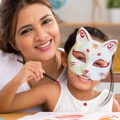 Kattemaske, Kattemaske 15 stk. Halv Rævemaske Hvid Therian Maske Diy Malbar Blank Maske til Holloween, Maskerade Fest, Cosplay