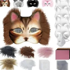 Kattemaske med pels og mesh-øje, blanke papirmasker til gør-det-selv, hvide malepapirmasker, kattemaske til gør-det-selv Halloween Mardi Gras-fest Marron-29pcs | Fyndiq