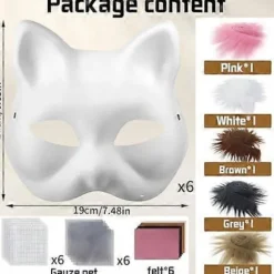 Kattemaske med pels og mesh-øje, blanke papirmasker til gør-det-selv, hvide malepapirmasker, kattemaske til gør-det-selv Halloween Mardi Gras-fest Marron-29pcs | Fyndiq