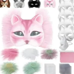 Kattemaske med pels og mesh-øje, blanke papirmasker til gør-det-selv, hvide malepapirmasker, kattemaske til gør-det-selv Halloween Mardi Gras-fest{AZC} Rose-29pcs | Fyndiq
