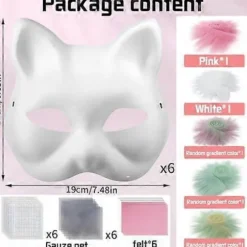 Kattemaske med pels og mesh-øje, blanke papirmasker til gør-det-selv, hvide malepapirmasker, kattemaske til gør-det-selv Halloween Mardi Gras-fest{AZC} Rose-29pcs | Fyndiq