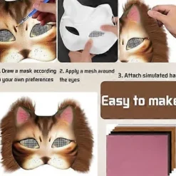 Kattemaske med pels og mesh-øje, blanke papirmasker til DIY, hvide malepapirmasker, kattemaske til DIY Halloween Mardi Gras-fest Maroon-29pcs