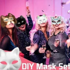Kattemaske med pels og mesh-øje, blanke papirmasker til gør-det-selv, hvide malepapirmasker, kattemaske til gør-det-selv Halloween Mardi Gras-fest{AZC} Black-29pcs | Fyndiq