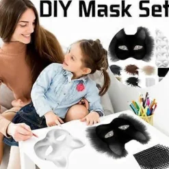 Kattemaske med pels og mesh-øje, blanke papirmasker til gør-det-selv, hvide malepapirmasker, kattemaske til gør-det-selv Halloween Mardi Gras-fest Noir-29pcs | Fyndiq